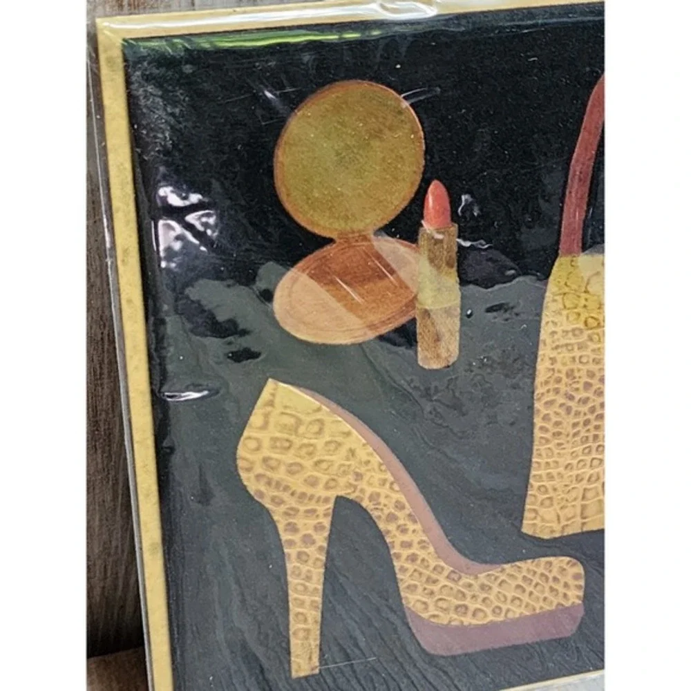 Papyrus Christopher Vine‎ Gold Alligator Print Fashion Purse Heels Birthday Card